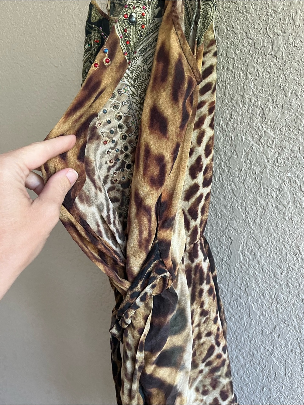 Camilla Leopard Print Silk embellished rhinestone Romper Playsuit in Brown & Tan - Picture 13 of 16